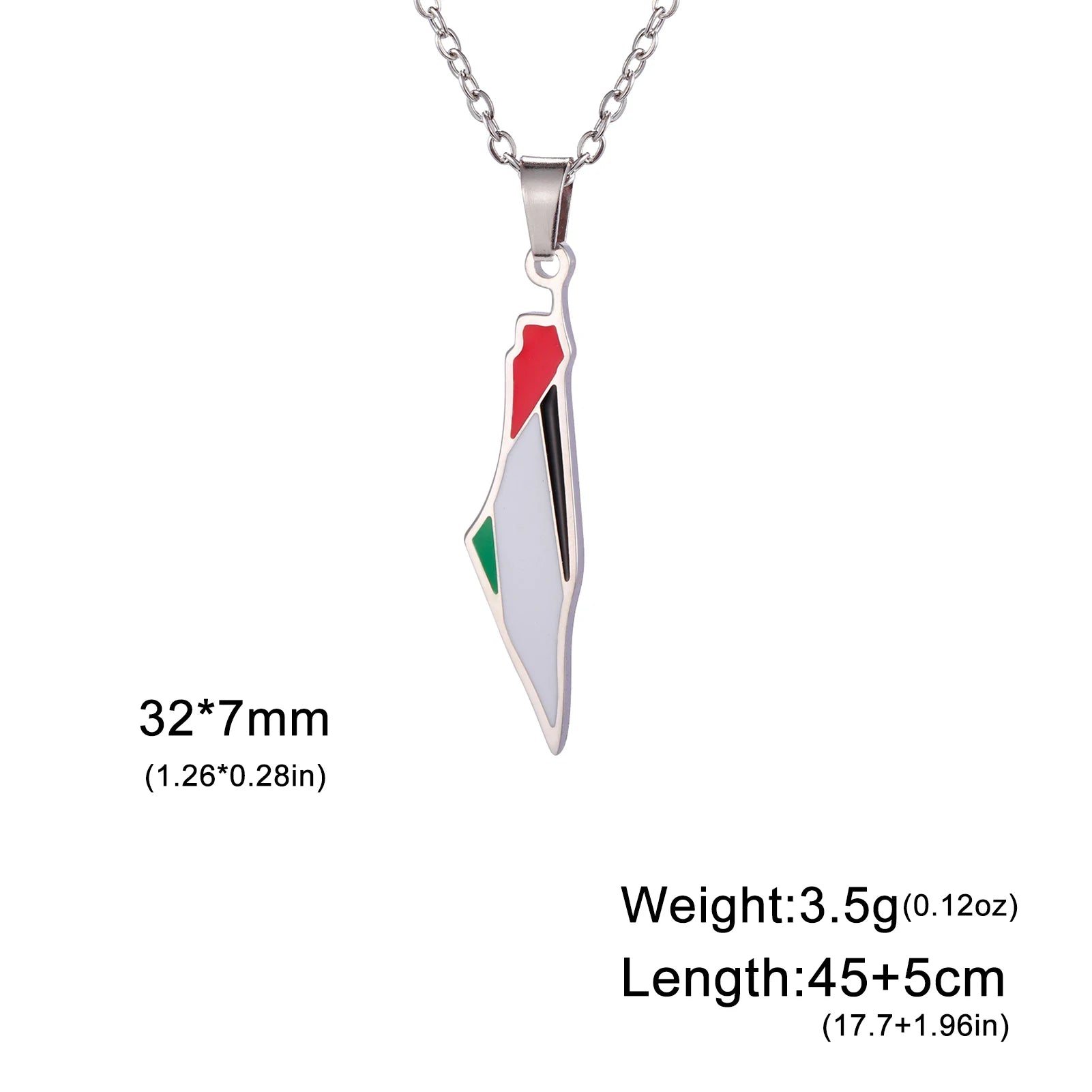 Palestine Flag Map Enamel Pendant Necklace for Women Men Stainless