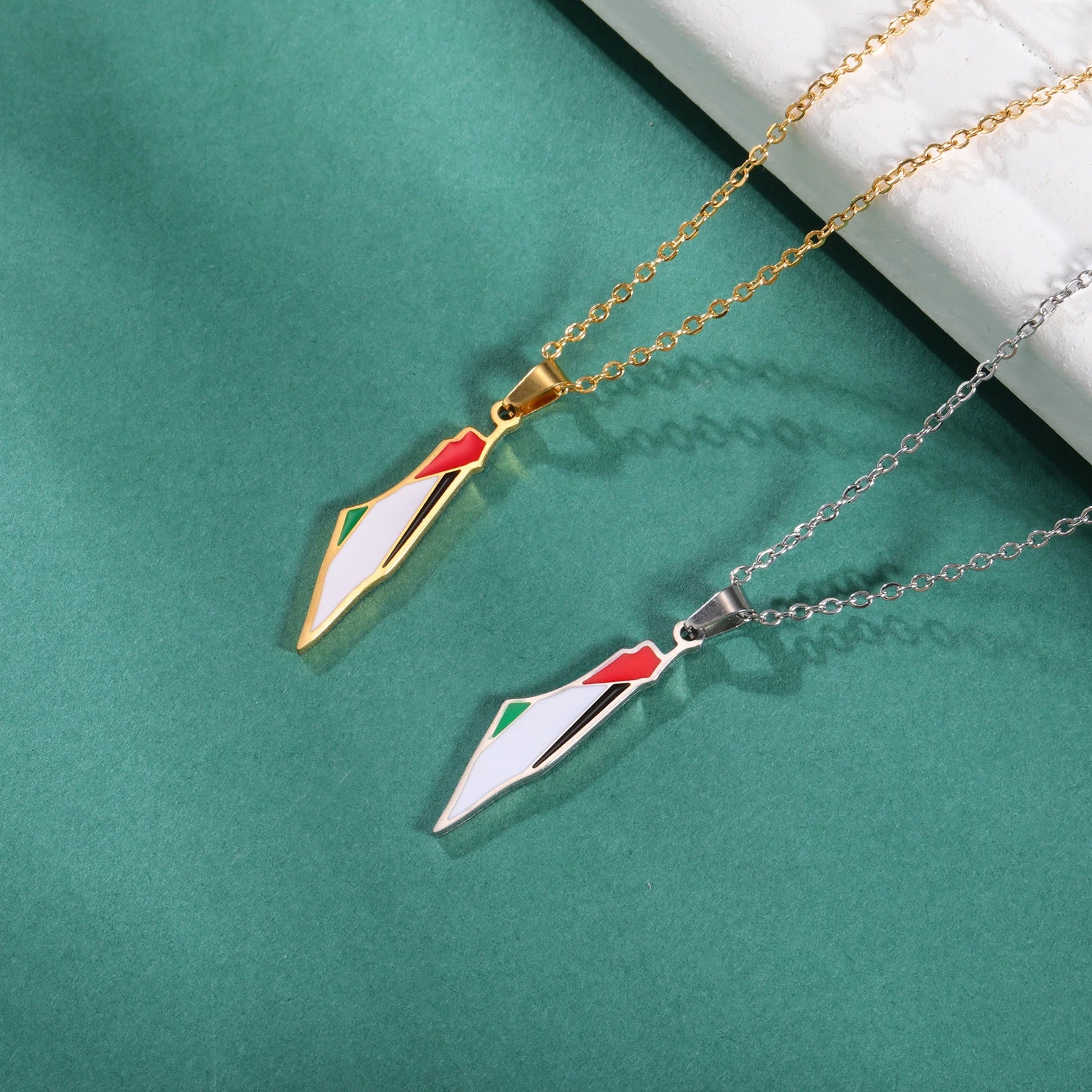 Palestine Flag Map Enamel Pendant Necklace for Women Men Stainless