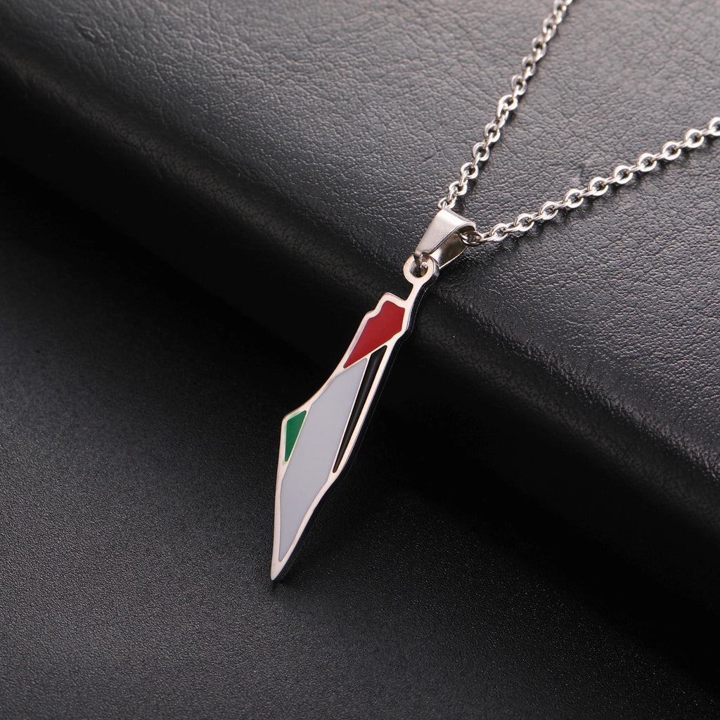 Palestine Flag Map Enamel Pendant Necklace for Women Men Stainless