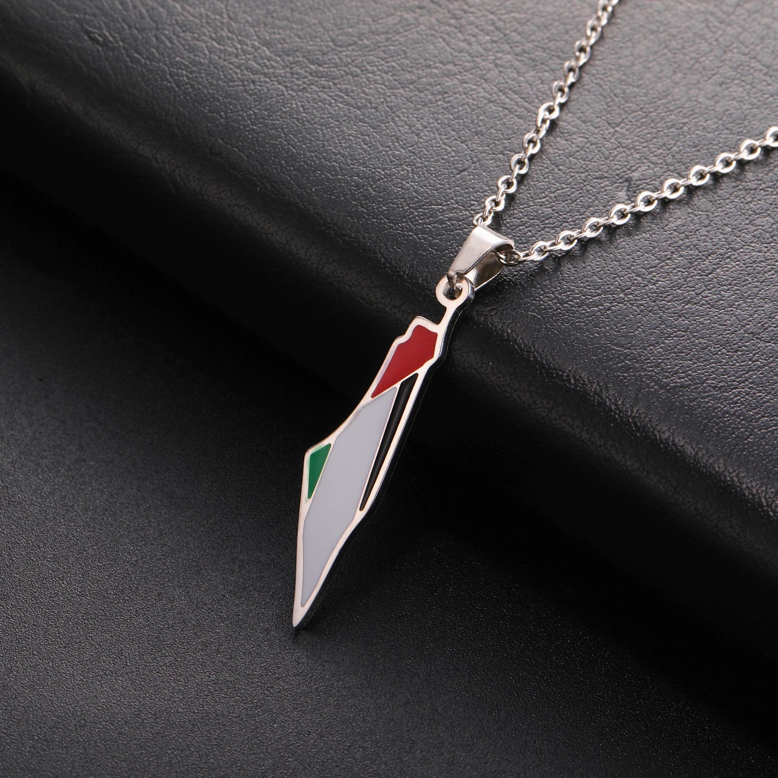 Palestine Flag Map Enamel Pendant Necklace for Women Men Stainless