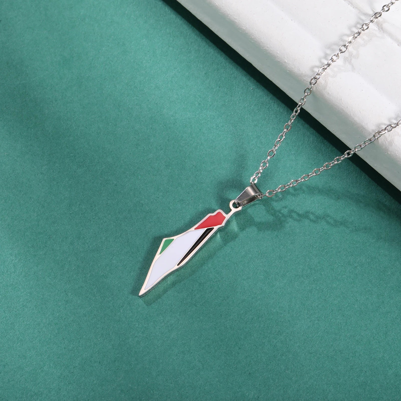 Palestine Flag Map Enamel Pendant Necklace for Women Men Stainless