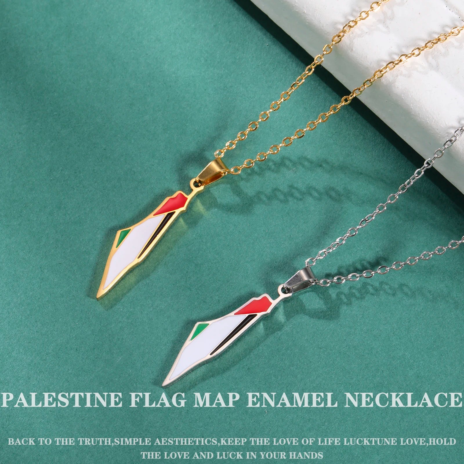Palestine Flag Map Enamel Pendant Necklace for Women Men Stainless